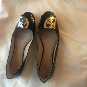 Tory Burch Black soft Patent Calf Leather Flats